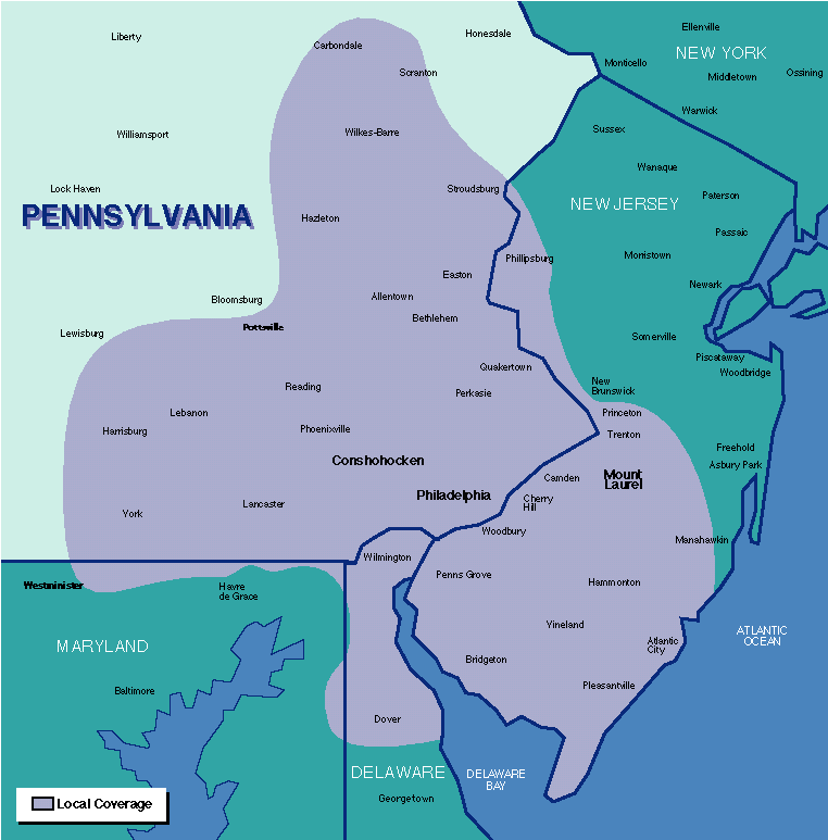 Map of Eastern Pennsylvania coverage