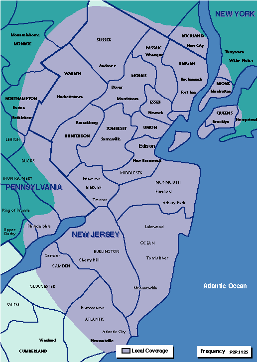 Map of New Jersey coverage