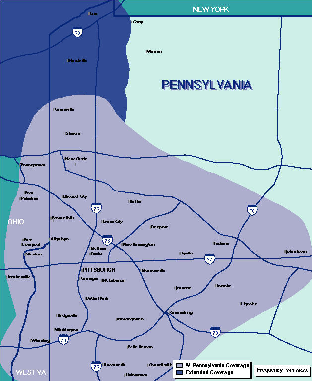 Map of Western Pennsylvania coverage